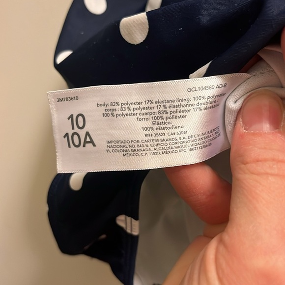 Carters girls Navy Polka Dot and ruffle one shoulder Swimsuit size 10 - Picture 3 of 8